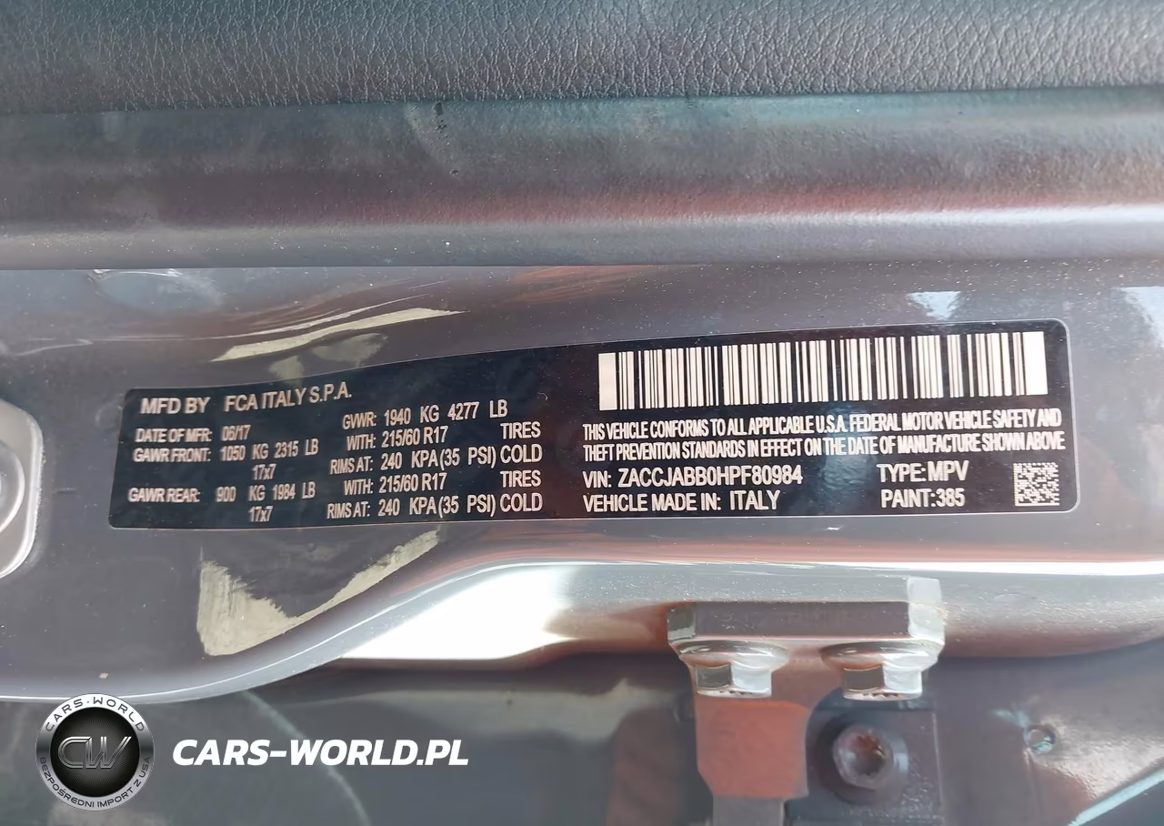 2017 Jeep Renegade Latitude Fwd VIN:ZACCJABB0HPF80984 - 9