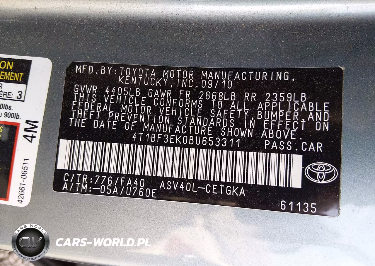 2011 Toyota Camry Xle VIN:4T1BF3EK0BU653311 - 9