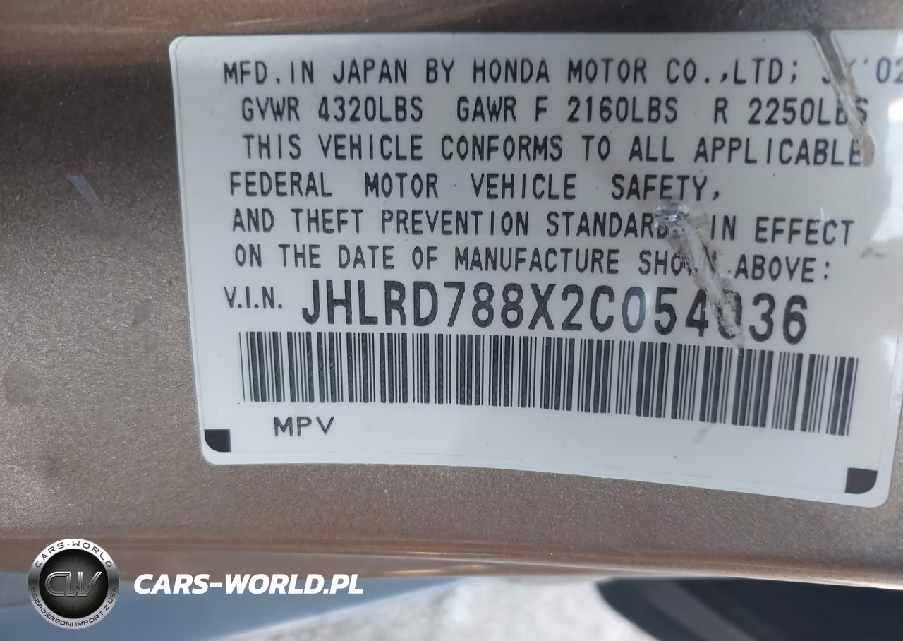 2002 Honda Cr-V Ex VIN:JHLRD788X2C054036 - 9