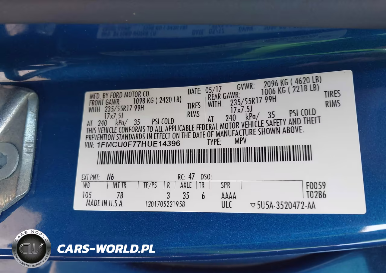 2017 Ford Escape S VIN:1FMCU0F77HUE14396 - 9