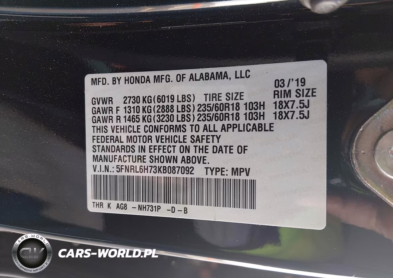 2019 Honda Odyssey Ex-L VIN:5FNRL6H73KB087092 - 9