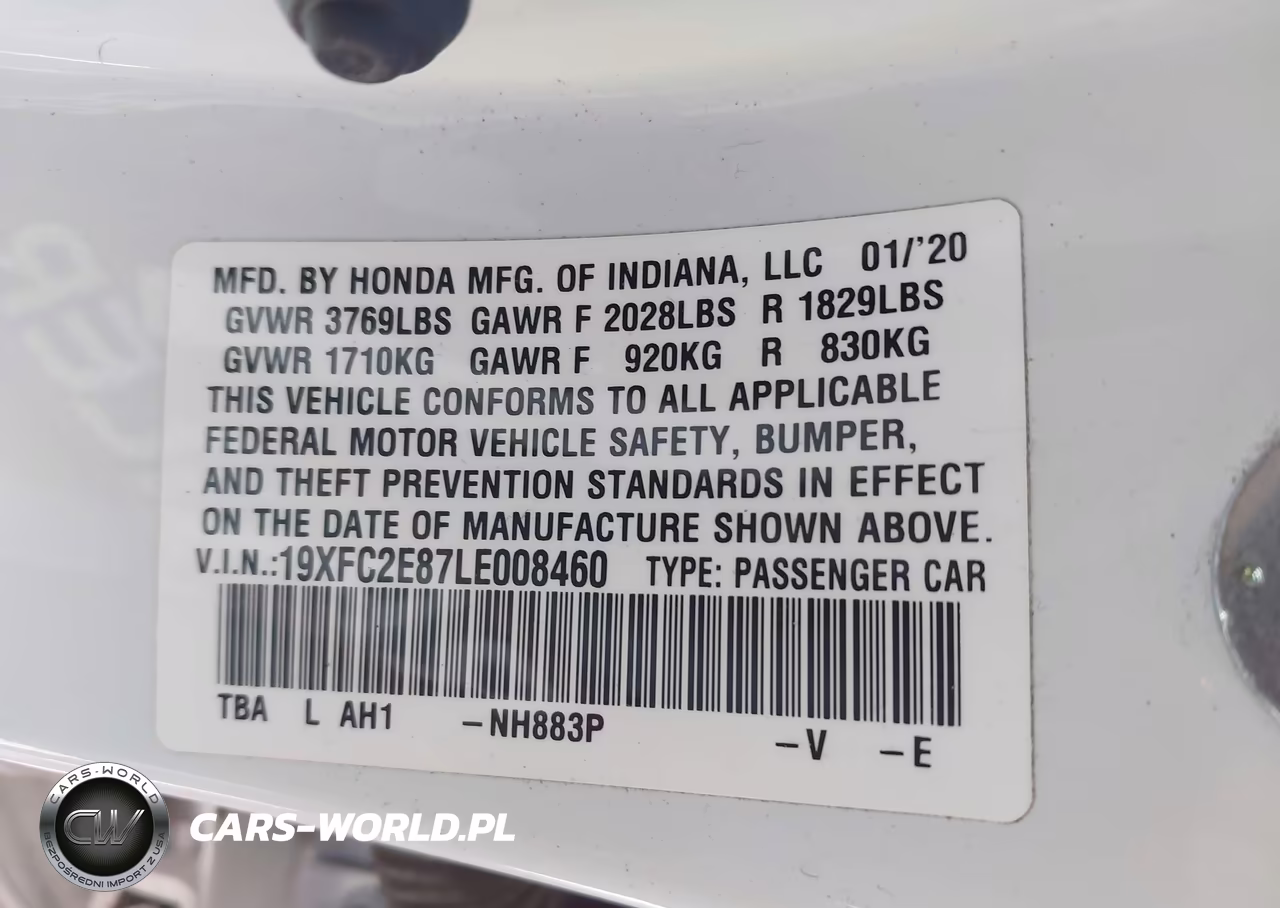 2020 Honda Civic Sport VIN:19XFC2E87LE008460 - 9