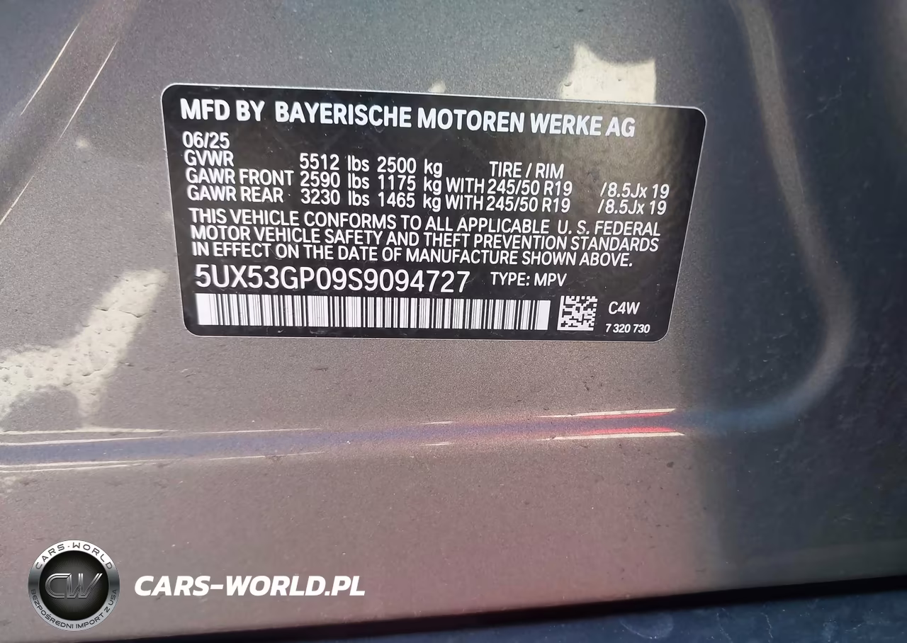 2025 BMW X3 30 xDrive VIN:5UX53GP09S9094727 - 9