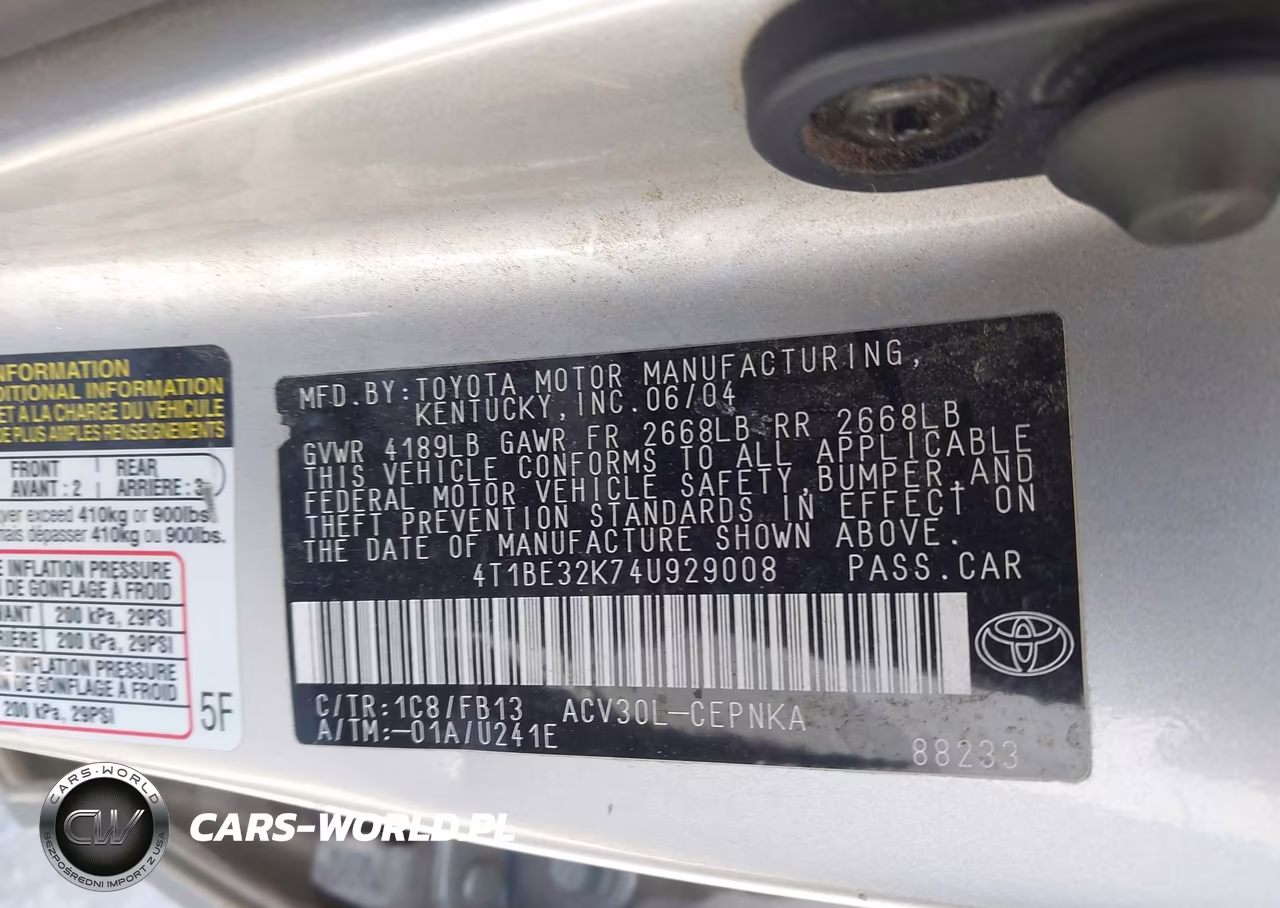2004 Toyota Camry Le VIN:4T1BE32K74U929008 - 9
