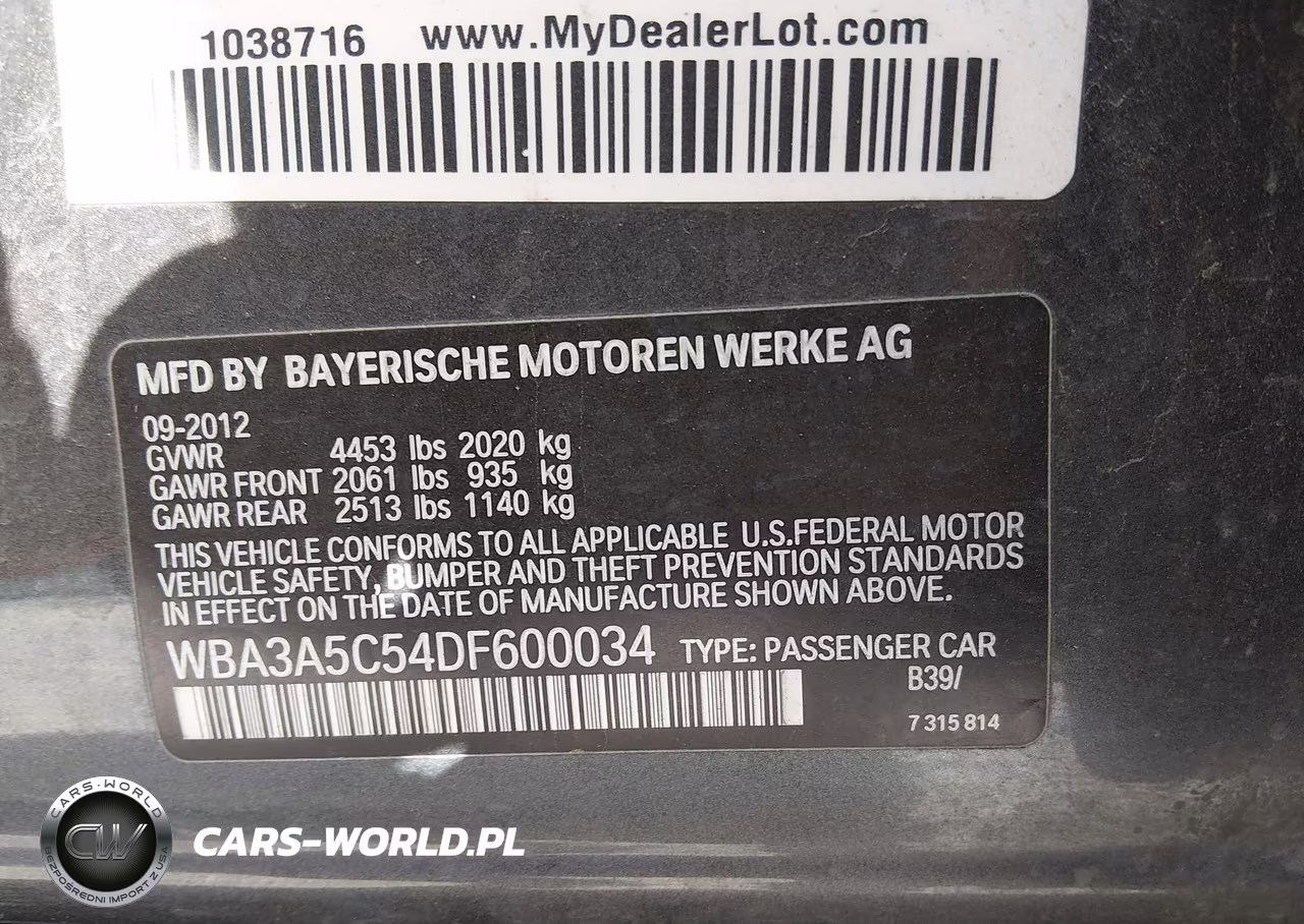 2013 BMW 328I VIN:WBA3A5C54DF600034 - 9