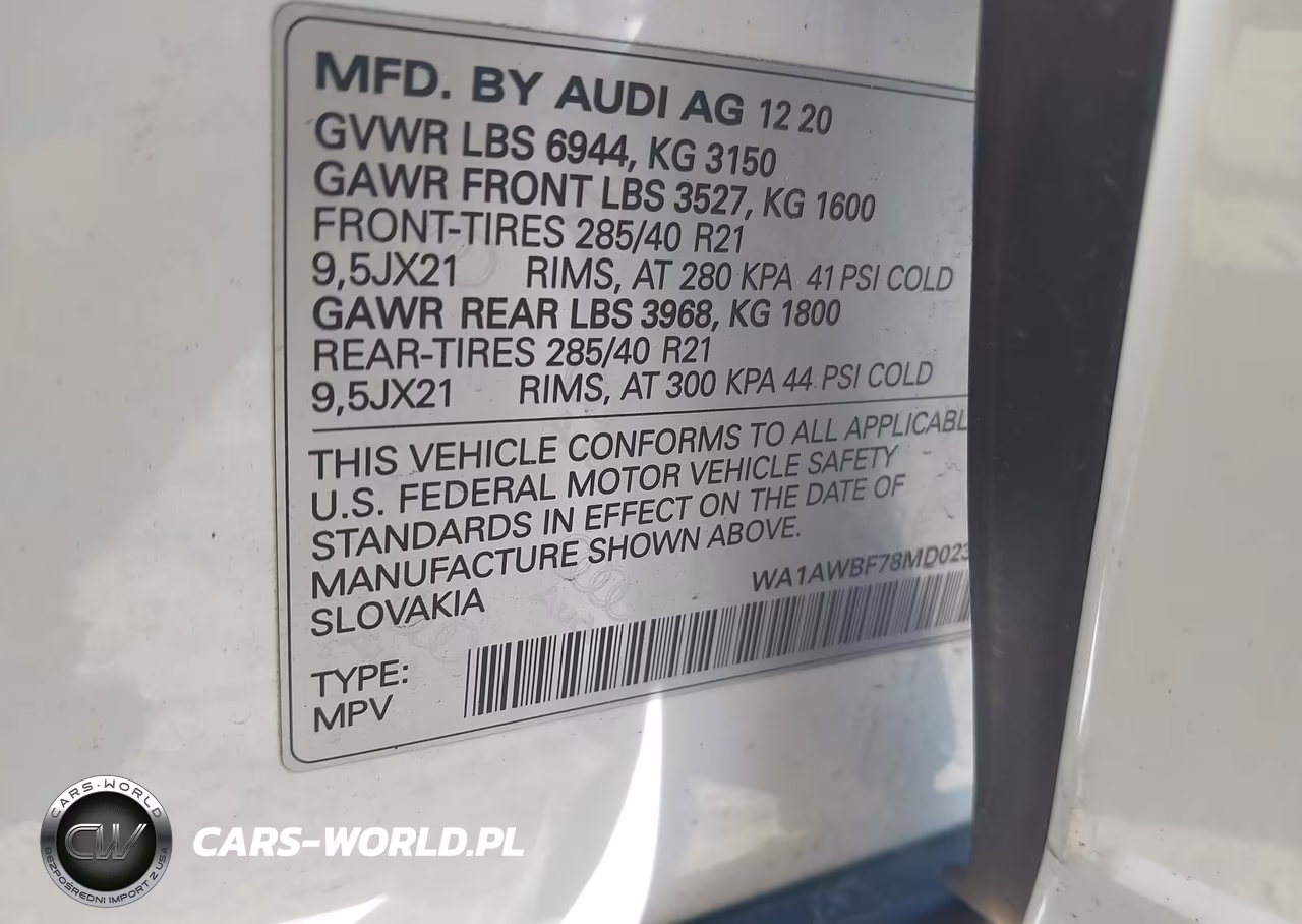2021 Audi Sq7 Premium Plus Tfsi Quattro Tiptronic VIN:WA1AWBF78MD023957 - 9