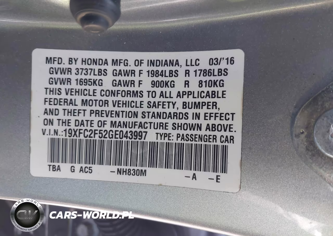 2016 Honda Civic Lx VIN:19XFC2F52GE043997 - 9