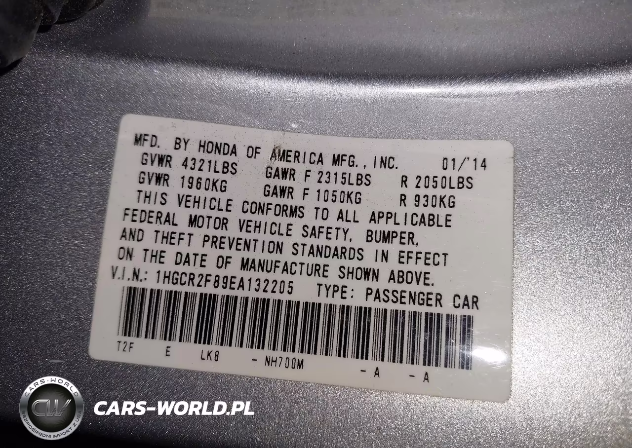 2014 Honda Accord Ex-L VIN:1HGCR2F89EA132205 - 9