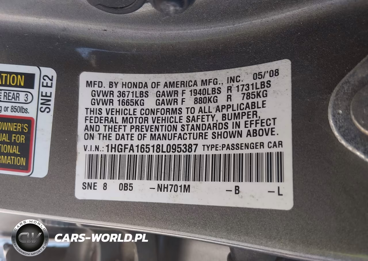 2008 Honda Civic Lx VIN:1HGFA16518L095387 - 9