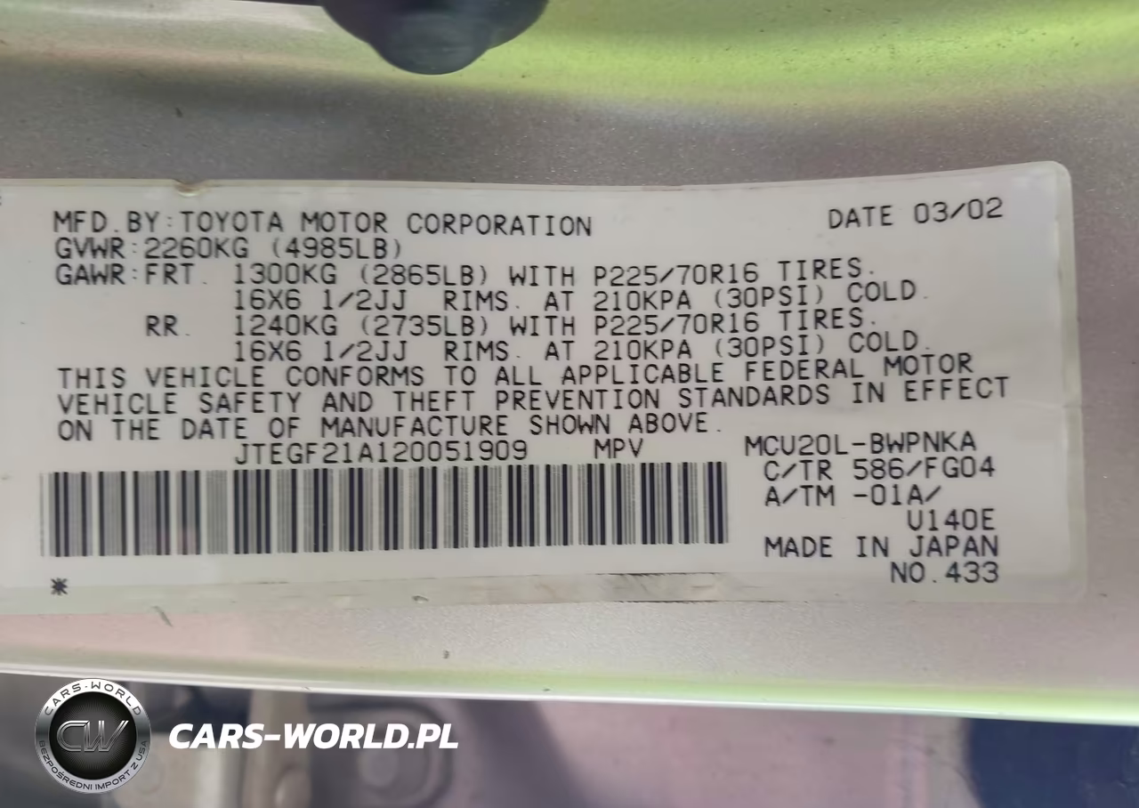2002 Toyota Highlander V6 VIN:JTEGF21A120051909 - 9