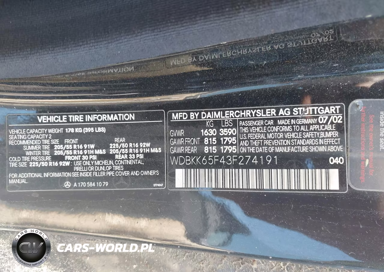 2003 Mercedes-Benz Slk 320 VIN:WDBKK65F43F274191 - 9