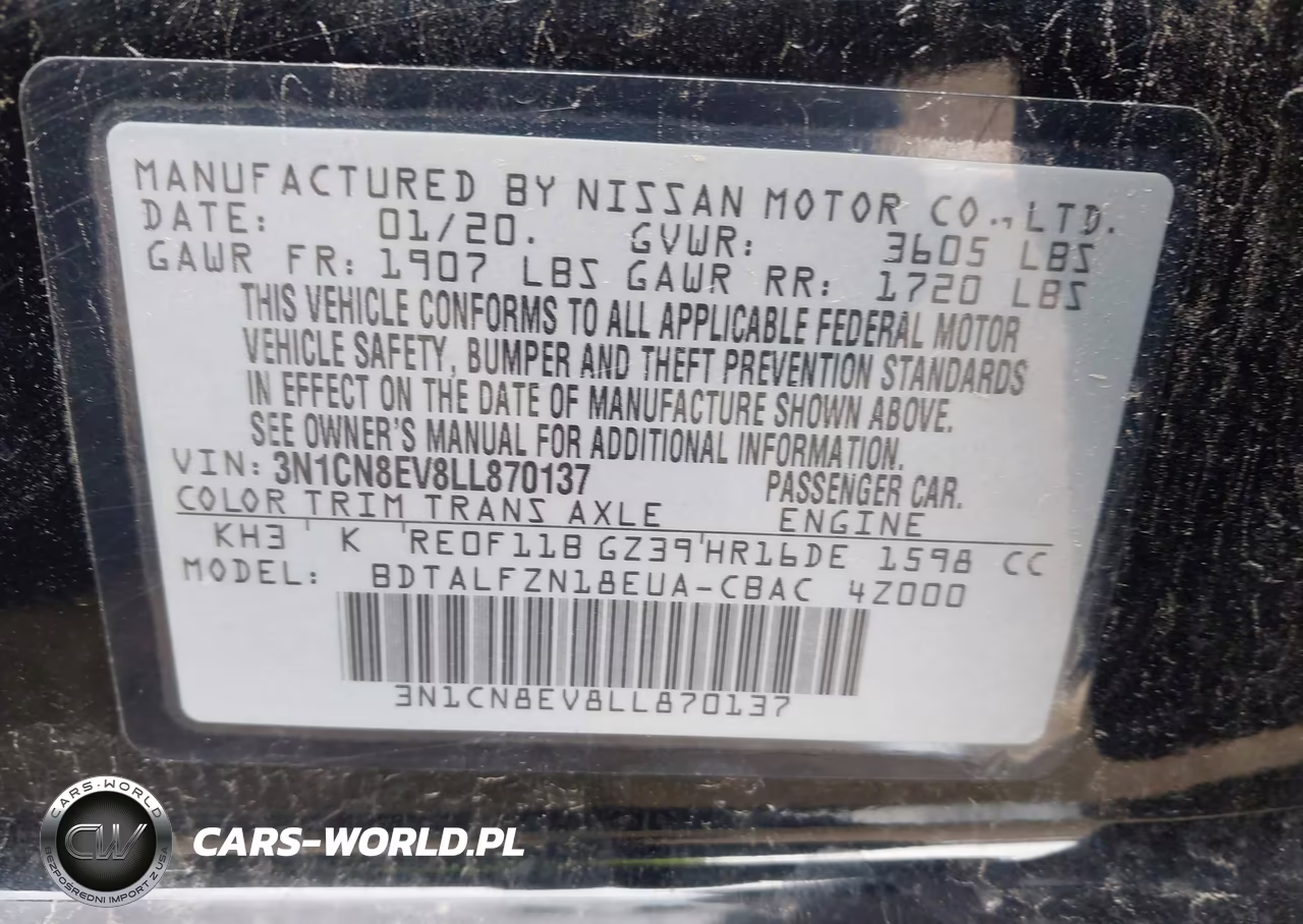 2020 Nissan Versa Sv Xtronic Cvt VIN:3N1CN8EV8LL870137 - 9
