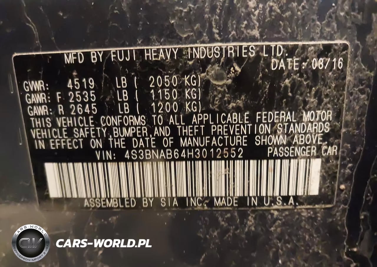 2017 Subaru Legacy 2.5I VIN:4S3BNAB64H3012552 - 9