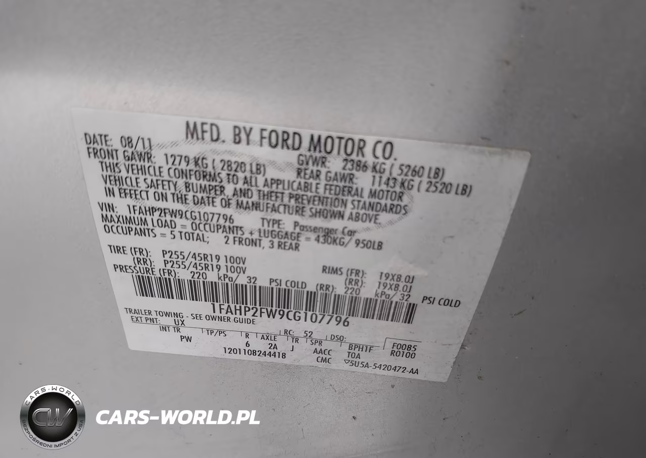2012 Ford Taurus Limited VIN:1FAHP2FW9CG107796 - 9