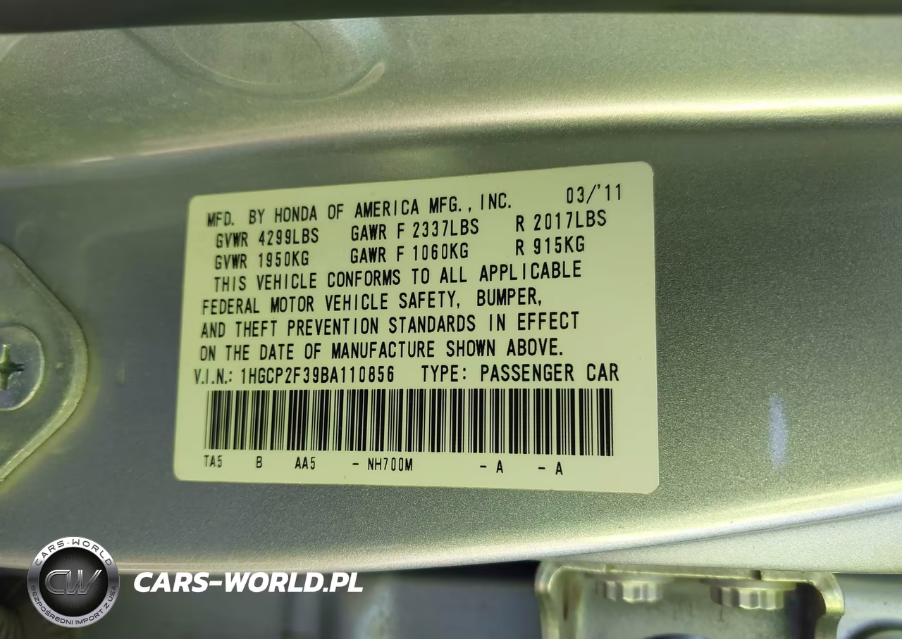 2011 Honda Accord 2.4 Lx VIN:1HGCP2F39BA110856 - 9