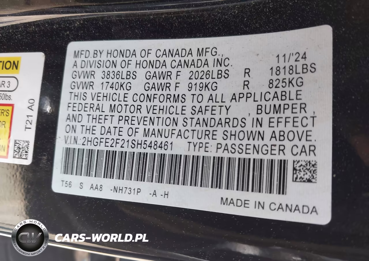 2025 Honda Civic Lx VIN:2HGFE2F21SH548461 - 9