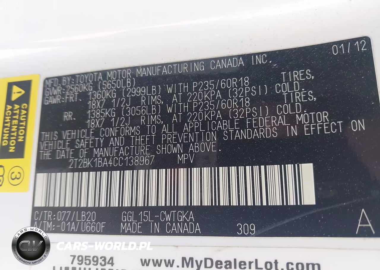 2012 Lexus Rx 350 VIN:2T2BK1BA4CC138967 - 9