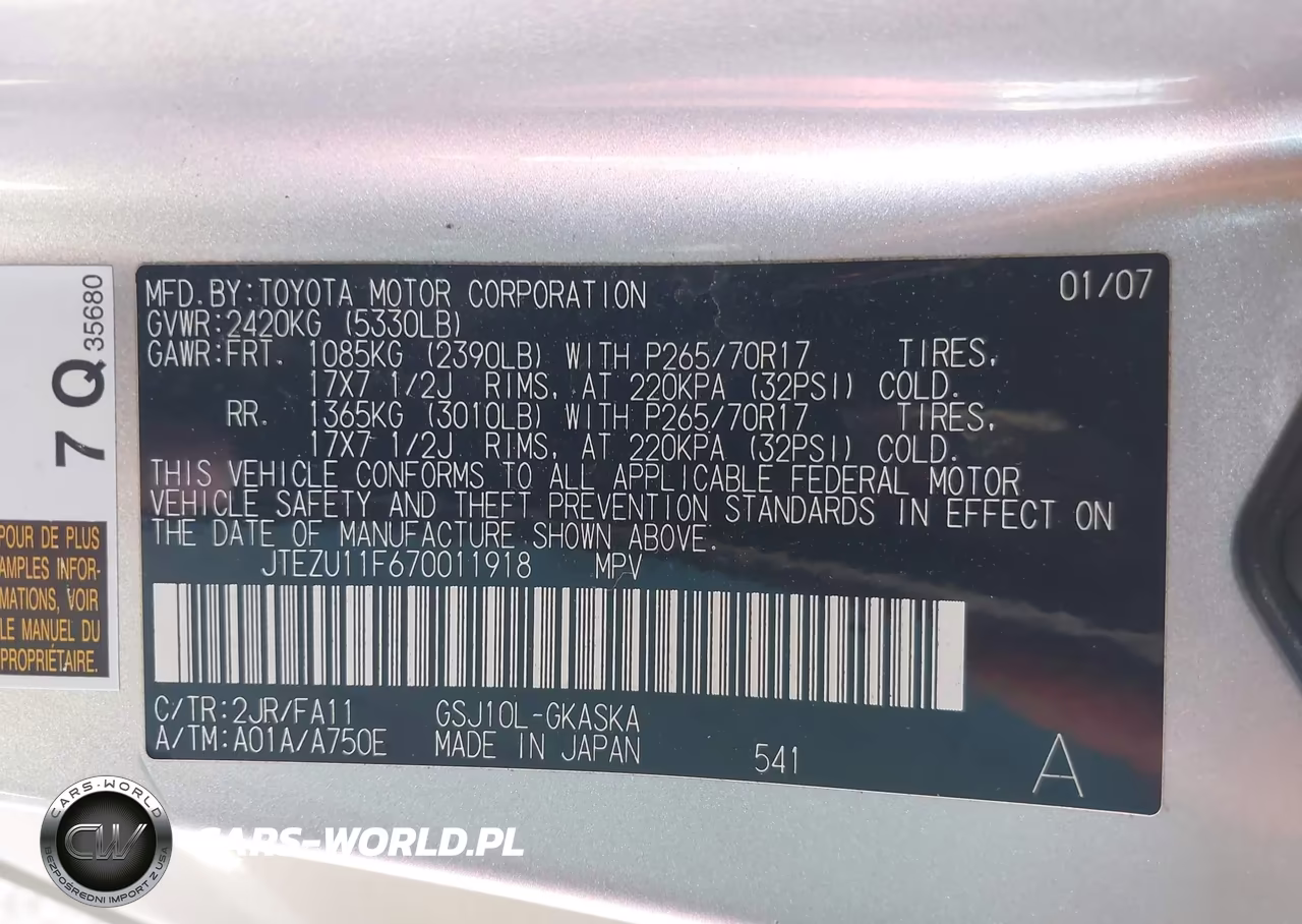 2007 Toyota Fj Cruiser VIN:JTEZU11F670011918 - 9