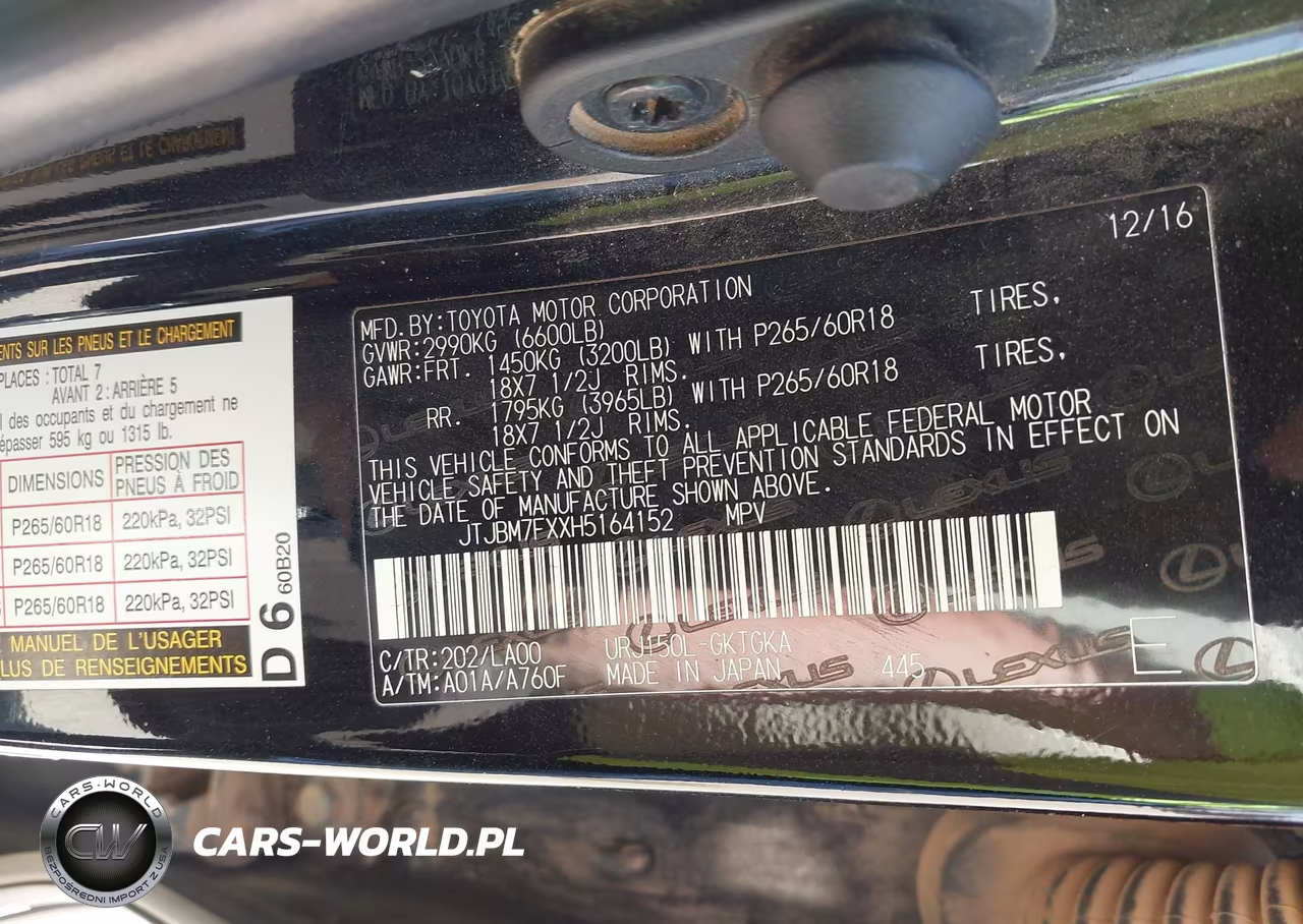 2017 Lexus Gx 460 VIN:JTJBM7FXXH5164152 - 9