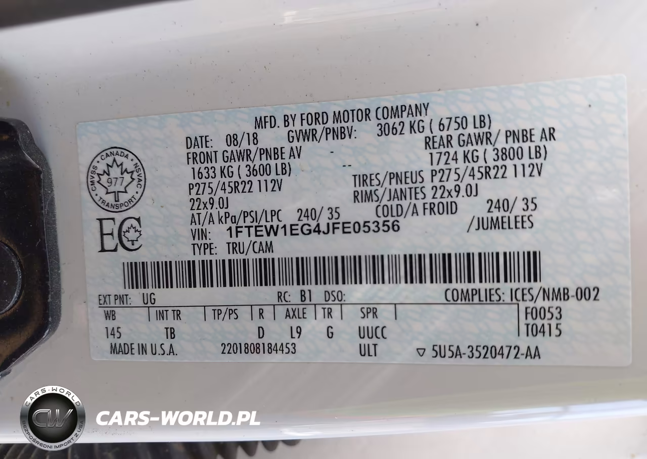 2018 Ford F-150 Limited VIN:1FTEW1EG4JFE05356 - 9