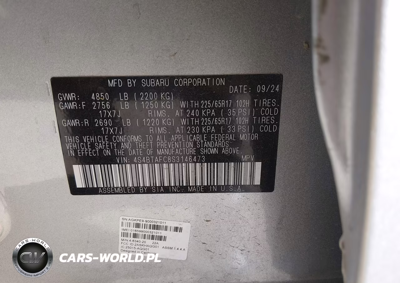 2025 Subaru Outback Premium VIN:4S4BTAFC8S3146473 - 9