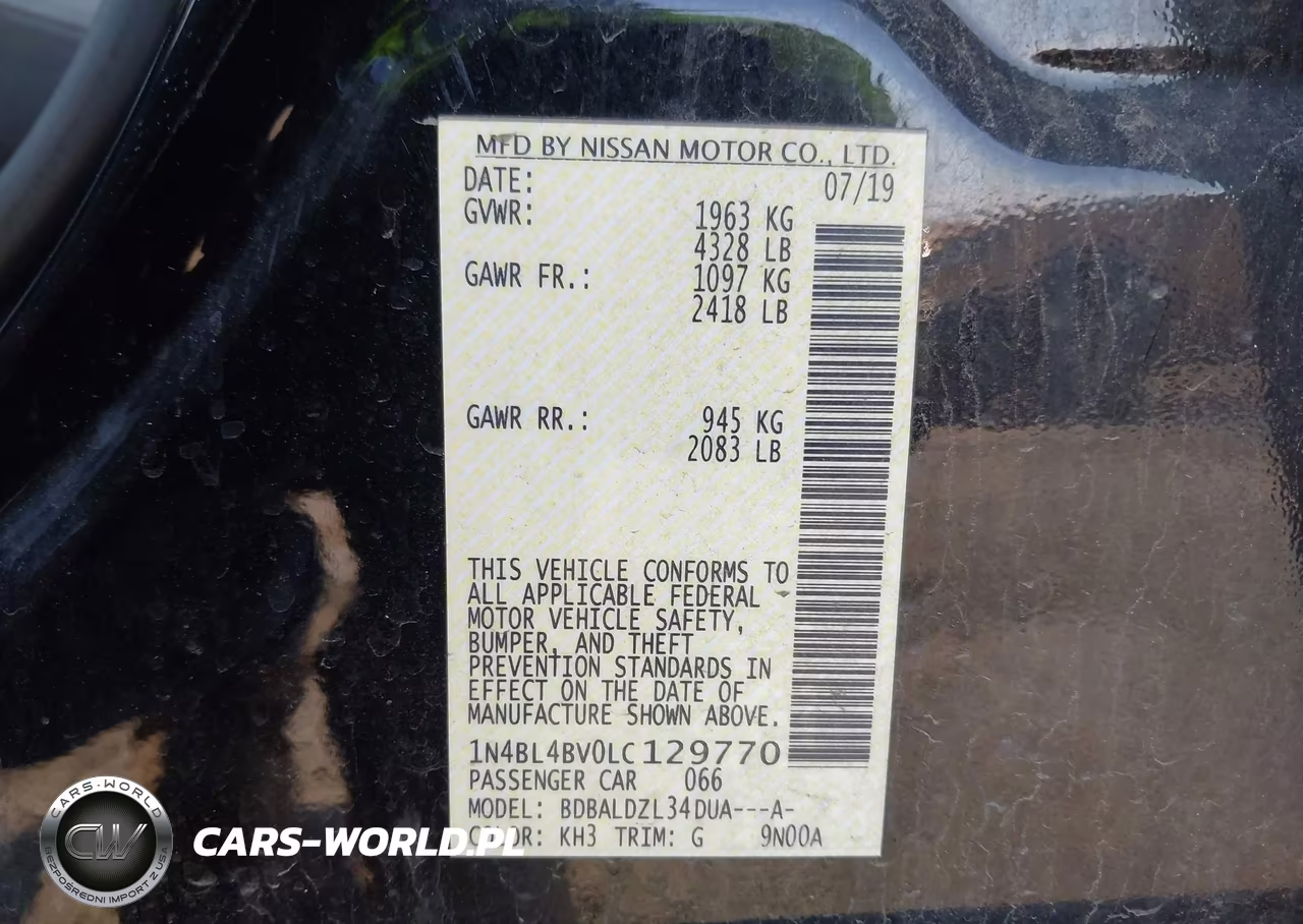 2020 Nissan Altima S Fwd VIN:1N4BL4BV0LC129770 - 9