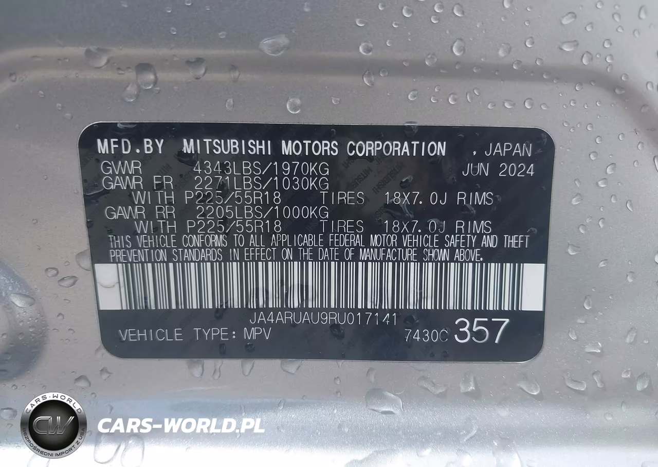 2024 Mitsubishi Outlander Sport 2.0 Es Awc-2.0 Le Awc-2.0 Ralliart Awc-2.0 S Awc-2.0 Se Awc-2.0 Trail Edition Awc VIN:JA4ARUAU9RU017141 - 9