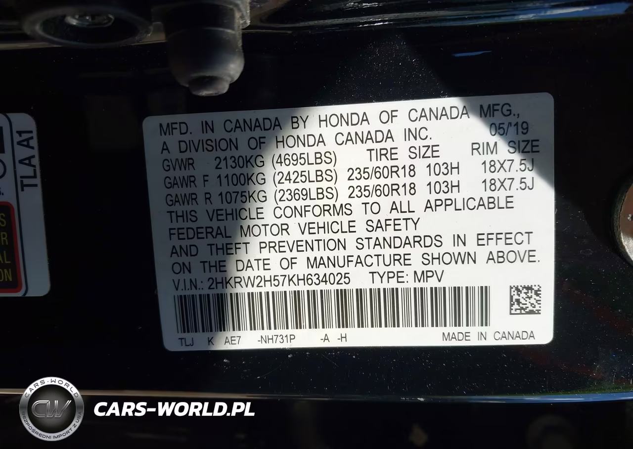2019 Honda Cr-V Ex VIN:2HKRW2H57KH634025 - 9
