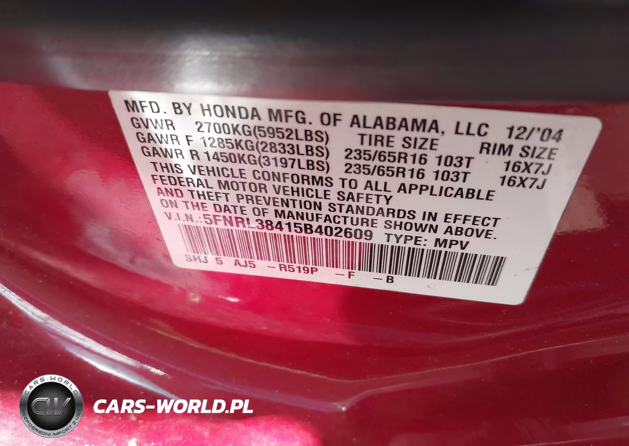 2005 Honda Odyssey Ex VIN:5FNRL38415B402609 - 9