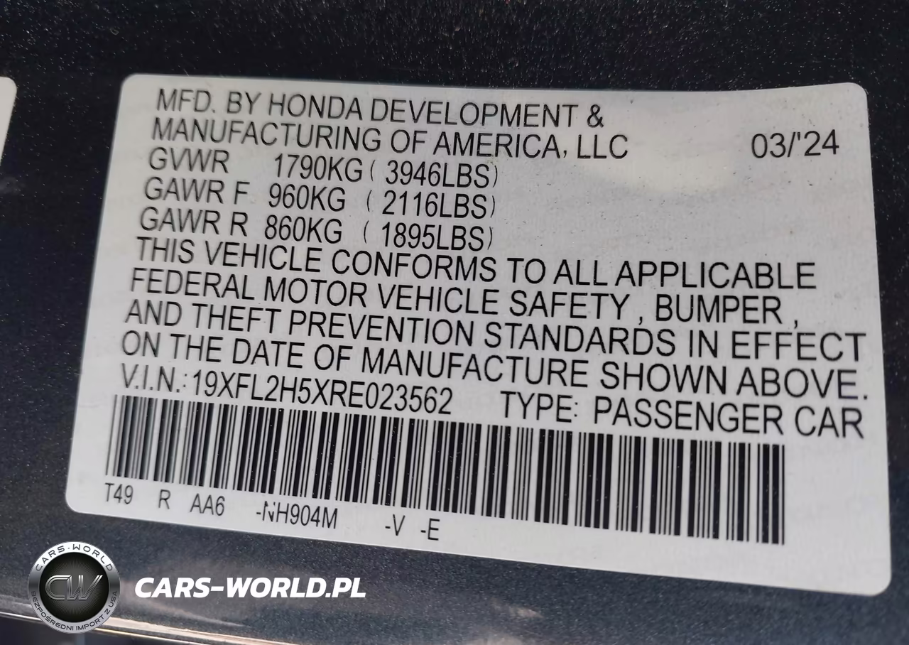 2024 Honda Civic Lx VIN:19XFL2H5XRE023562 - 9