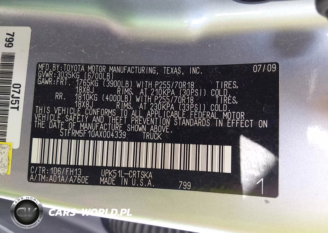2010 Toyota Tundra Grade 4.6L V8 VIN:5TFRM5F10AX004339 - 9