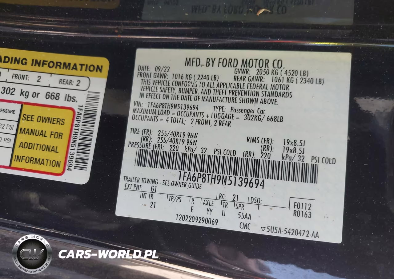 2022 Ford Mustang Ecoboost Fastback VIN:1FA6P8TH9N5139694 - 9