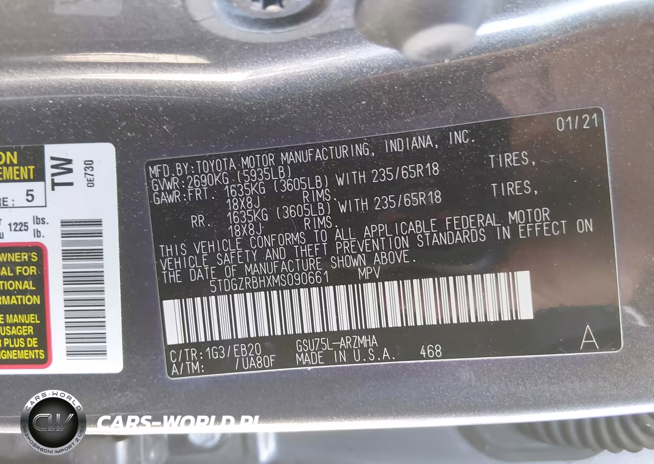 2021 Toyota Highlander Xle VIN:5TDGZRBHXMS090661 - 9