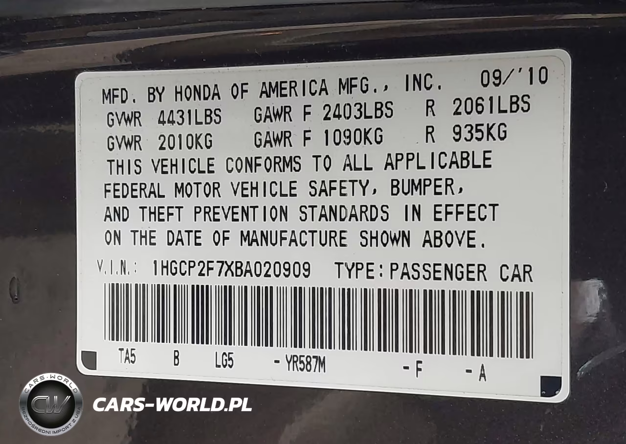 2011 Honda Accord 2.4 Ex VIN:1HGCP2F7XBA020909 - 9