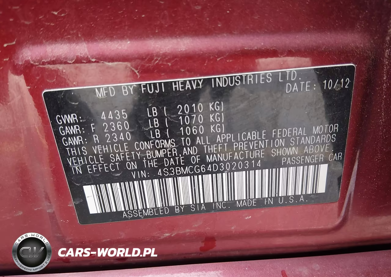 2013 Subaru Legacy 2.5I Premium VIN:4S3BMCG64D3020314 - 9