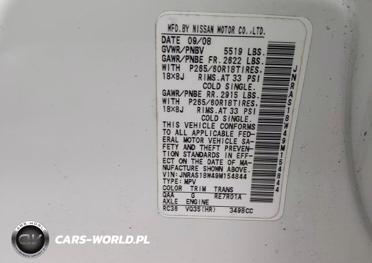 2009 Infiniti Fx35 VIN:JNRAS18W49M154844 - 9