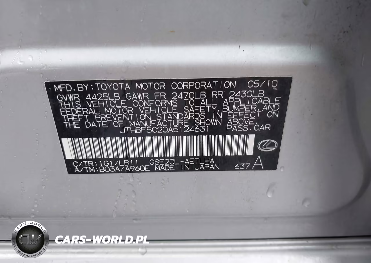 2010 Lexus Is 250 VIN:JTHBF5C20A5124631 - 9