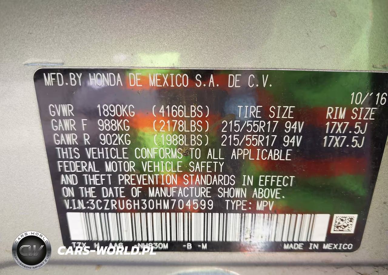 2017 Honda Hr-V Lx VIN:3CZRU6H30HM704599 - 9