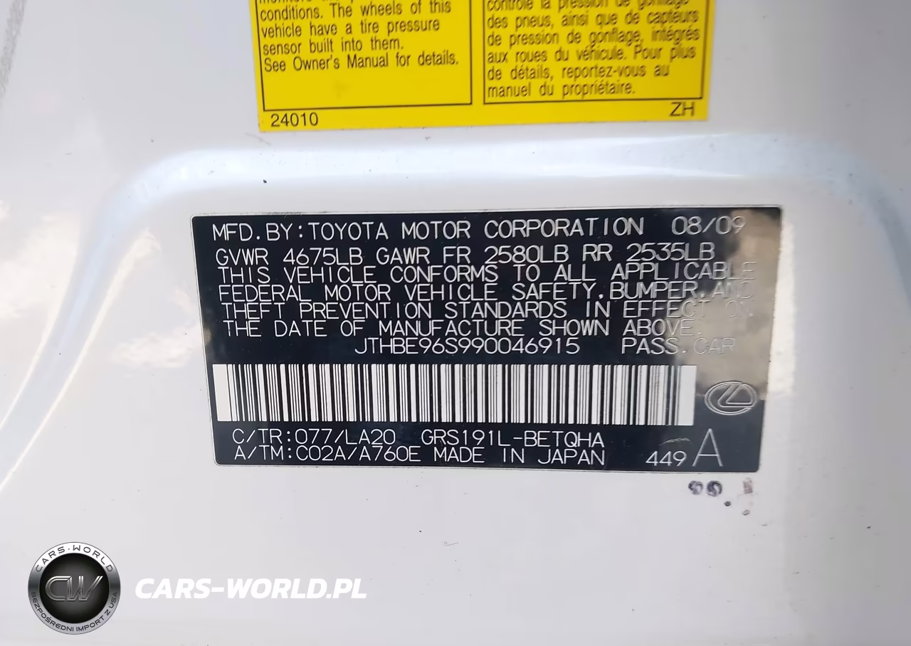 2009 Lexus Gs 350 VIN:JTHBE96S990046915 - 9