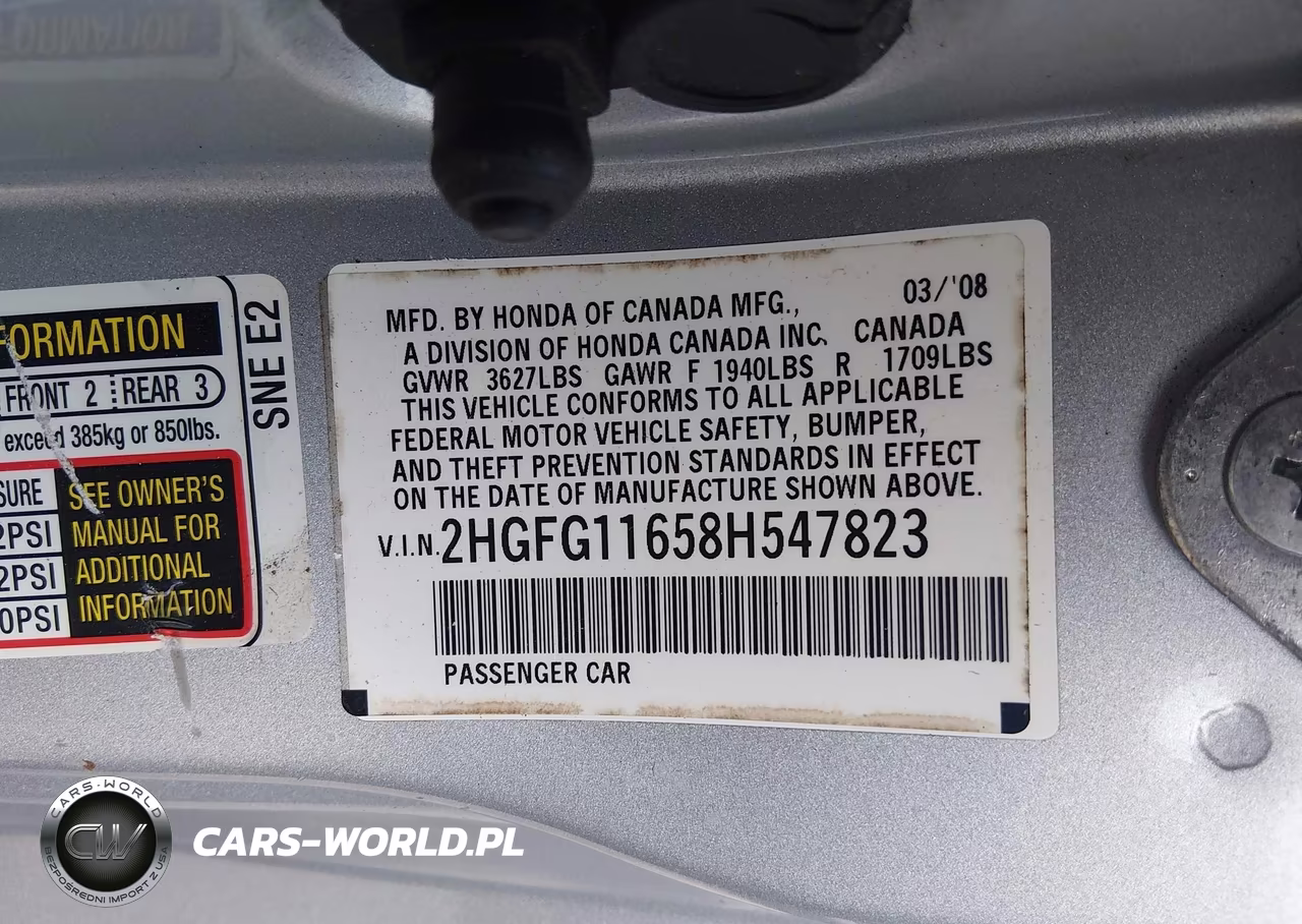 2008 Honda Civic Lx VIN:2HGFG11658H547823 - 9