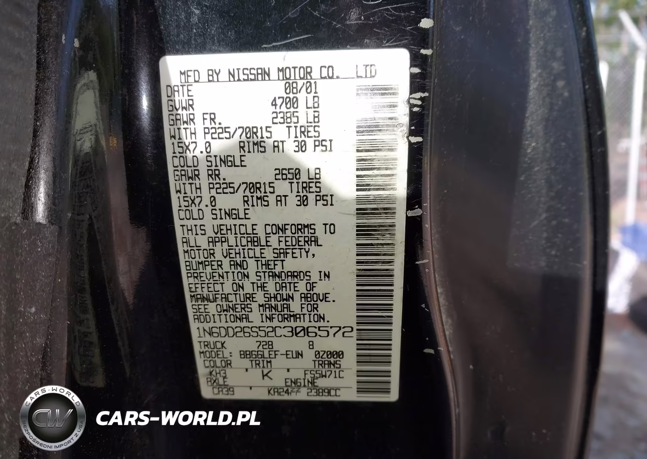 2002 Nissan Frontier Xe VIN:1N6DD26S52C306572 - 9