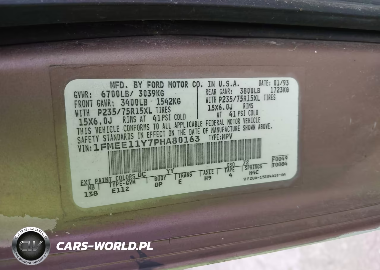 1993 Ford Econoline E150 VIN:1FMEE11Y7PHA80163 - 9