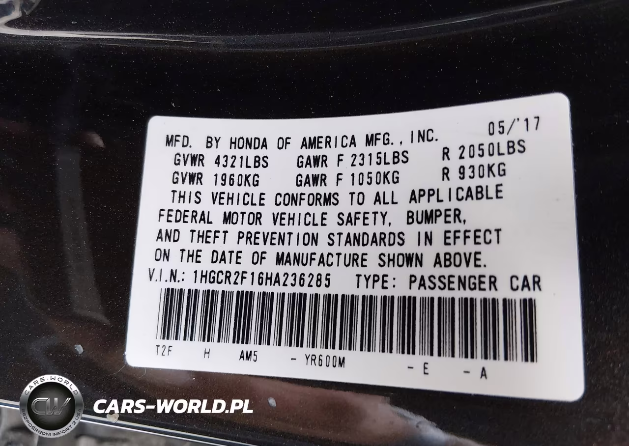 2017 Honda Accord Sport Se VIN:1HGCR2F16HA236285 - 9