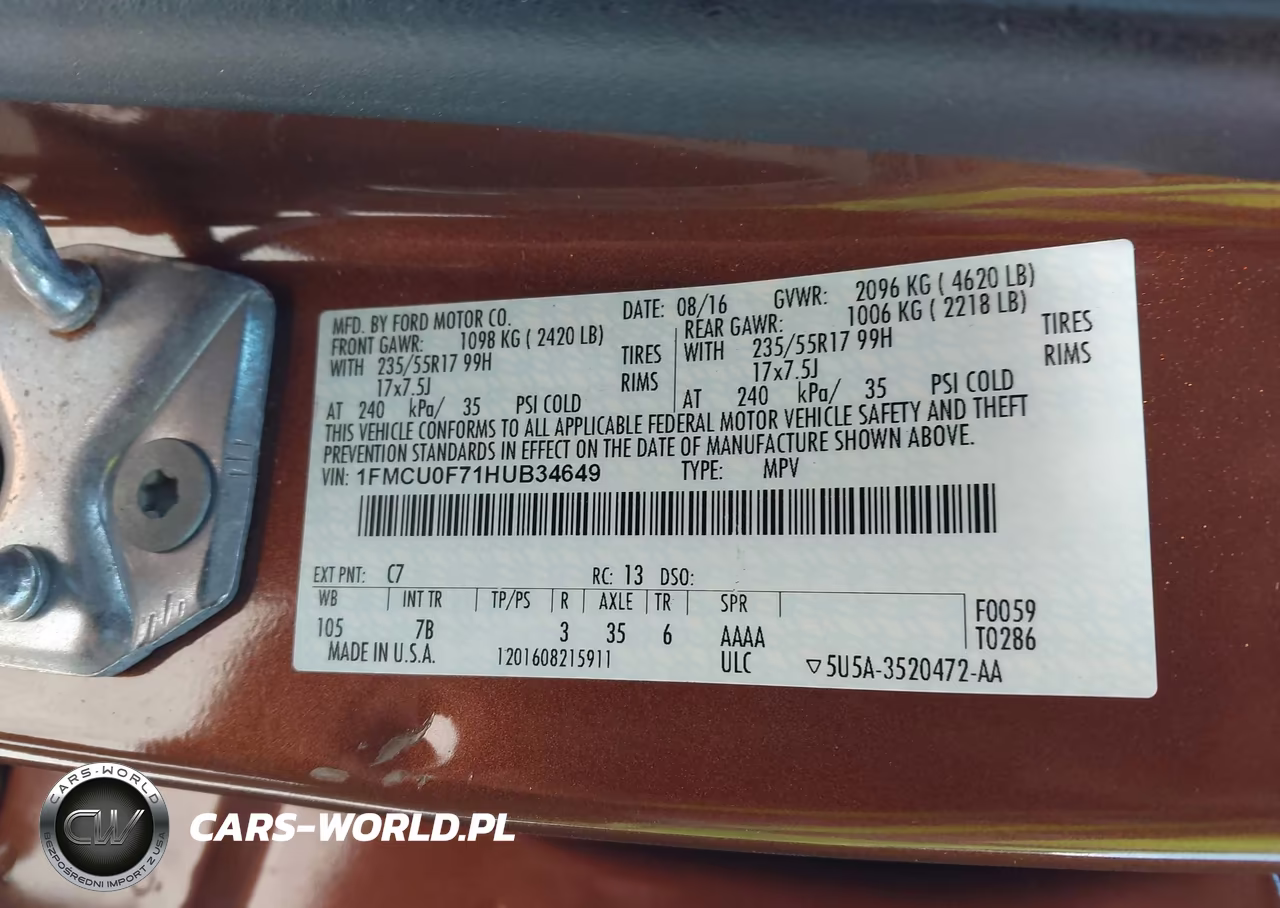2017 Ford Escape S VIN:1FMCU0F71HUB34649 - 9