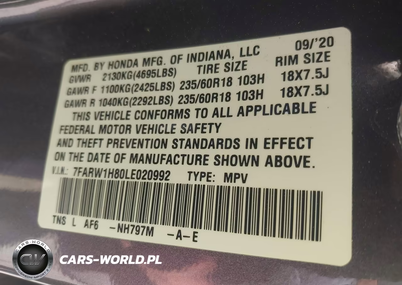 2020 Honda Cr-V 2Wd Ex-L VIN:7FARW1H80LE020992 - 9