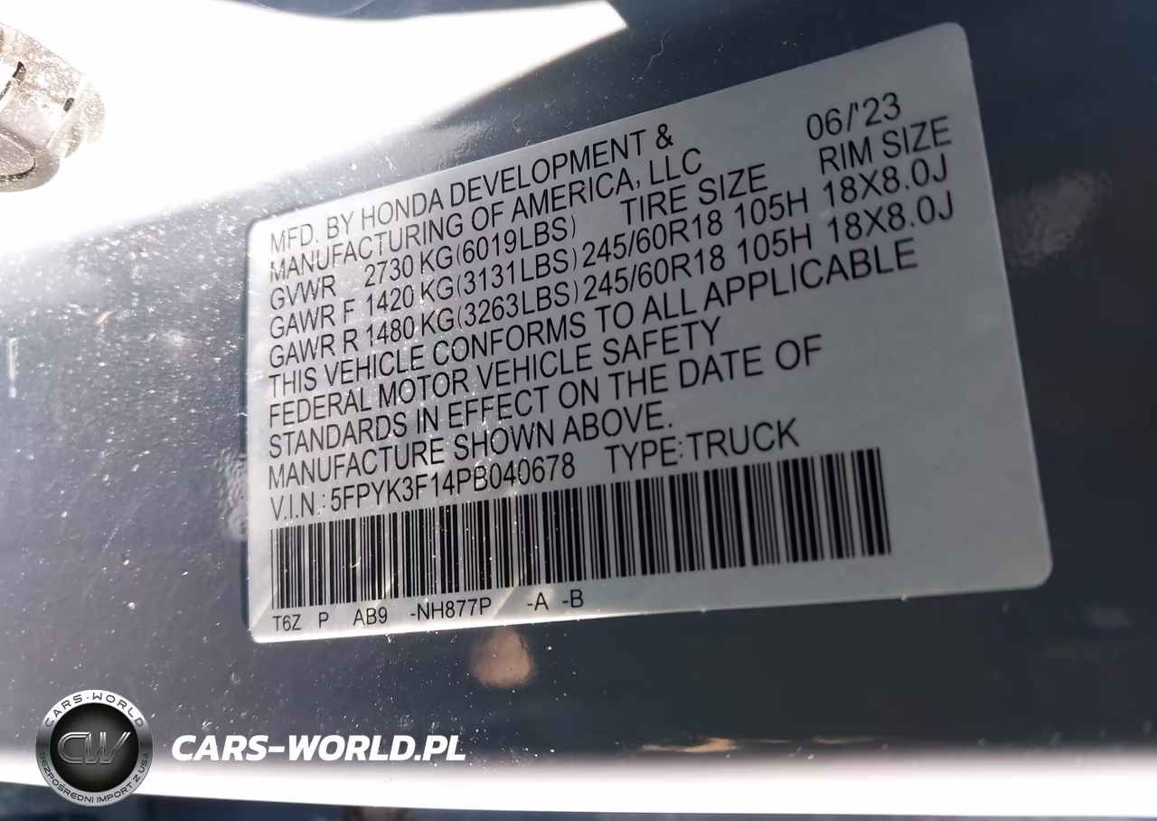 2023 Honda Ridgeline Sport VIN:5FPYK3F14PB040678 - 9