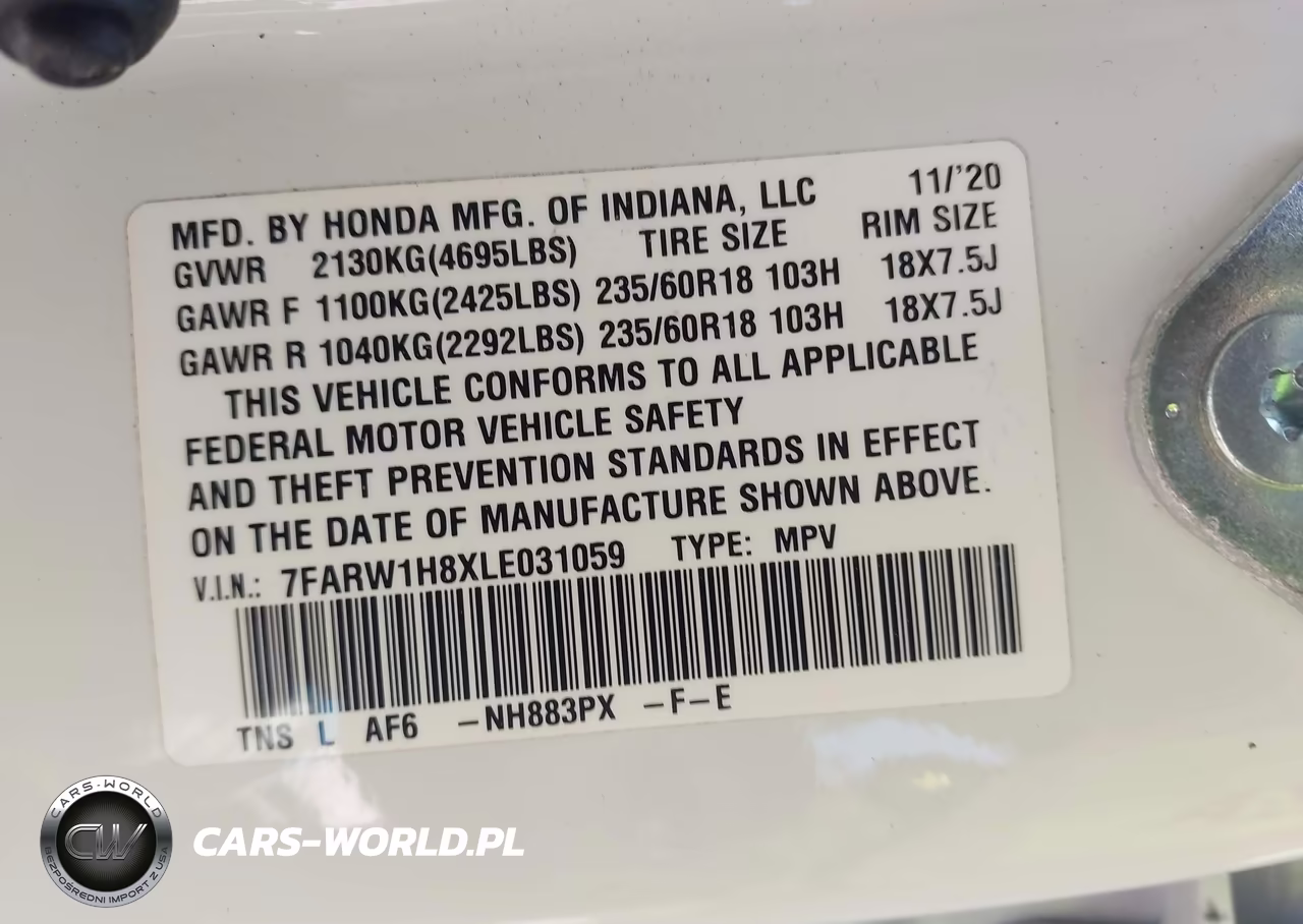 2020 Honda Cr-V 2Wd Ex-L VIN:7FARW1H8XLE031059 - 9