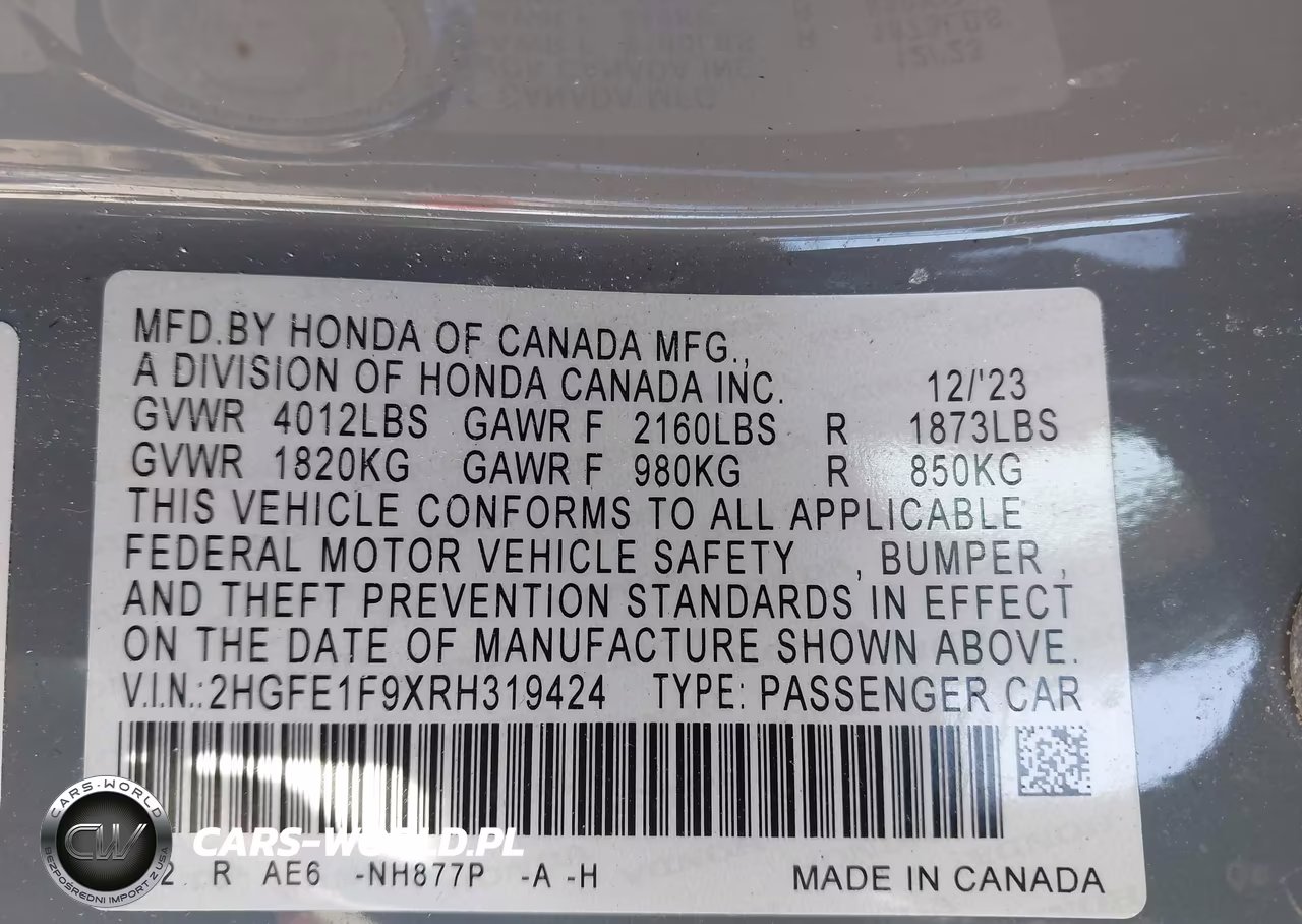 2024 Honda Civic Touring VIN:2HGFE1F9XRH319424 - 9