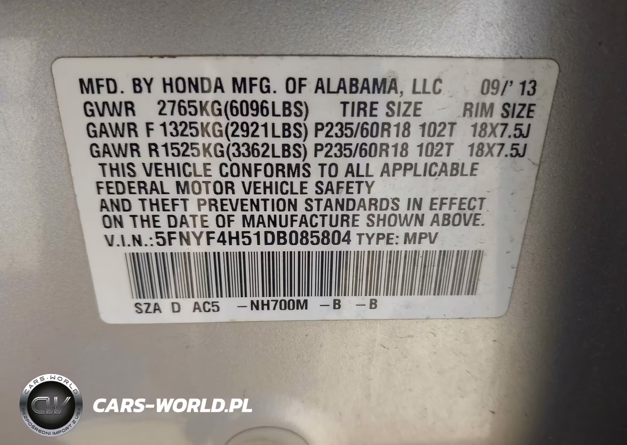 2013 Honda Pilot Ex-L VIN:5FNYF4H51DB085804 - 9