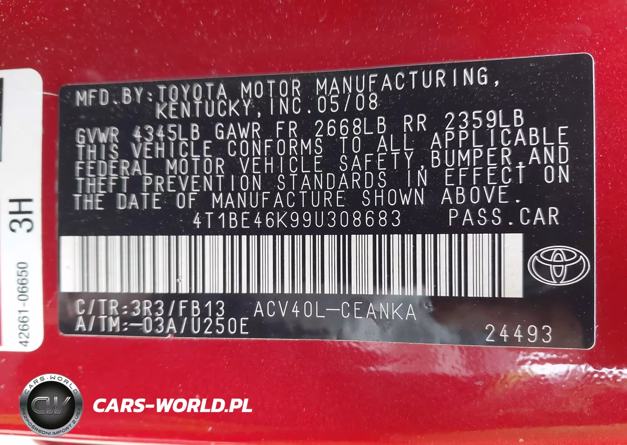 2009 Toyota Camry Le VIN:4T1BE46K99U308683 - 9